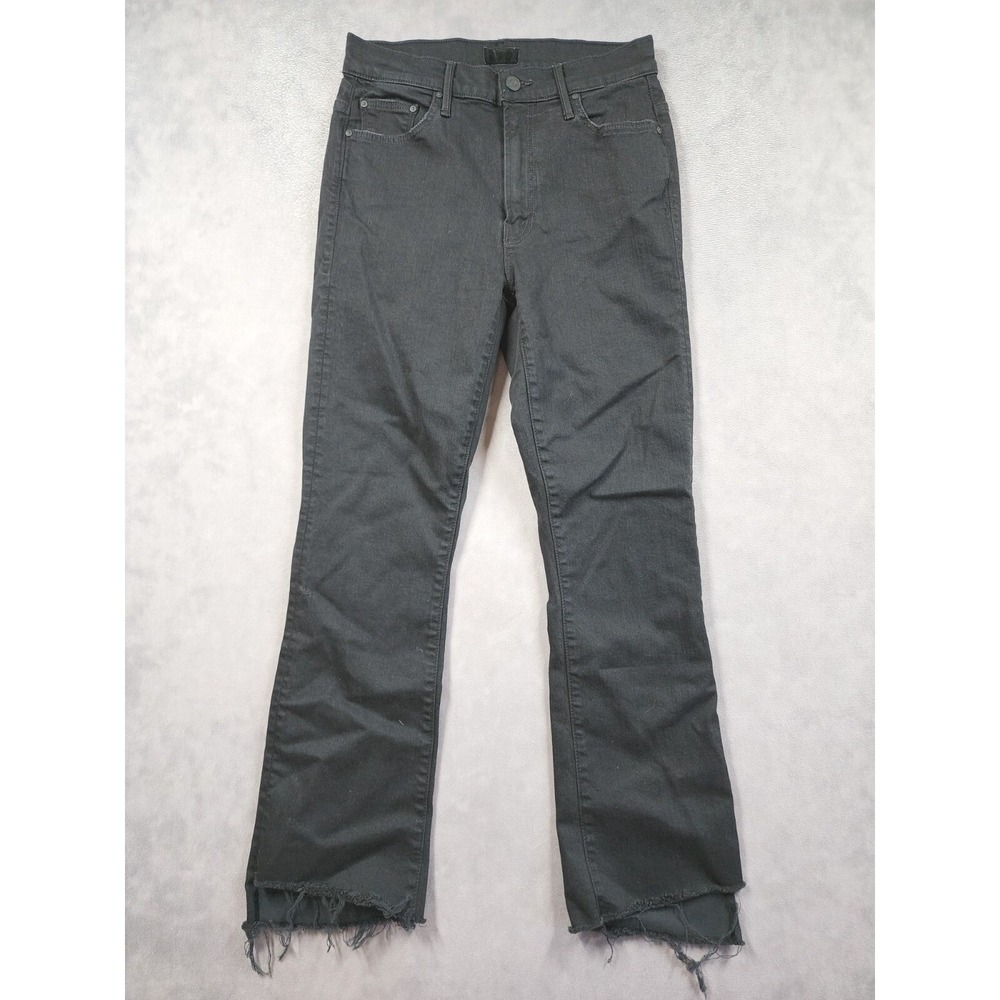 Mother Jeans Women's 27 Black Denim Dark Wash Raw Hem Straight Leg Zip Fly Retro